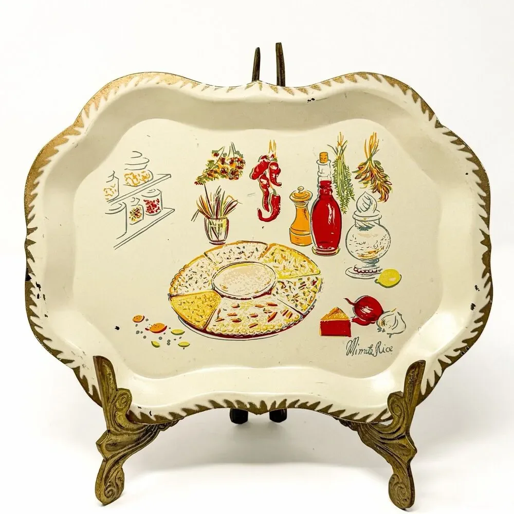 Vintage Pilgrim Art Minette Rice Metal Serving Tray Hand Decorated Kitchen Tole